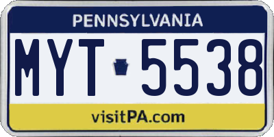 PA license plate MYT5538