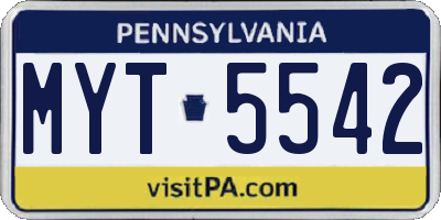 PA license plate MYT5542