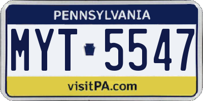 PA license plate MYT5547