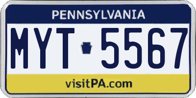 PA license plate MYT5567