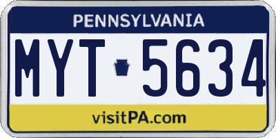 PA license plate MYT5634