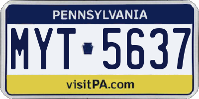 PA license plate MYT5637