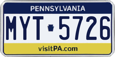 PA license plate MYT5726