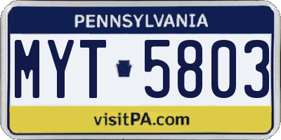PA license plate MYT5803