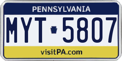 PA license plate MYT5807