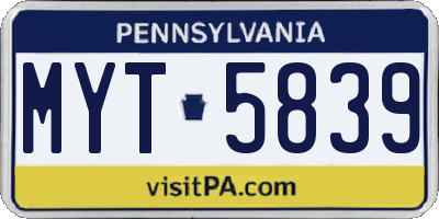 PA license plate MYT5839