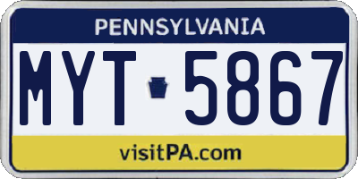 PA license plate MYT5867