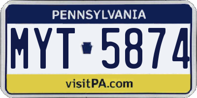 PA license plate MYT5874