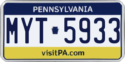PA license plate MYT5933