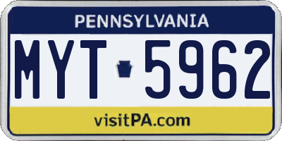 PA license plate MYT5962