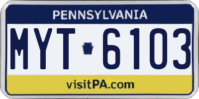 PA license plate MYT6103