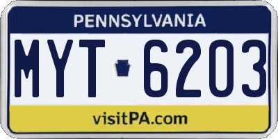 PA license plate MYT6203