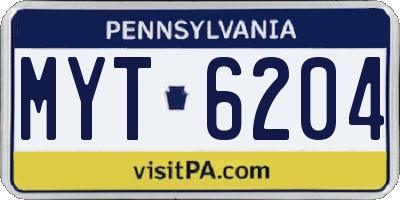 PA license plate MYT6204