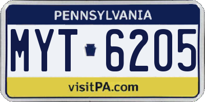 PA license plate MYT6205