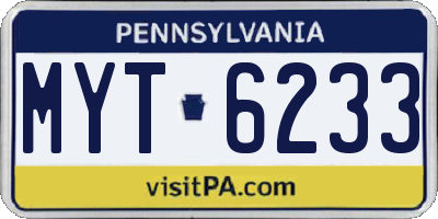 PA license plate MYT6233