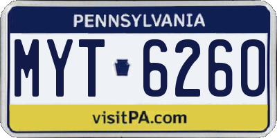 PA license plate MYT6260