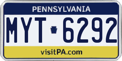 PA license plate MYT6292