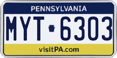 PA license plate MYT6303