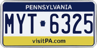 PA license plate MYT6325