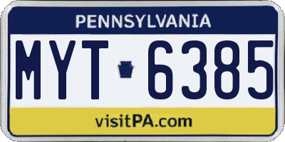 PA license plate MYT6385