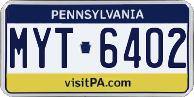 PA license plate MYT6402