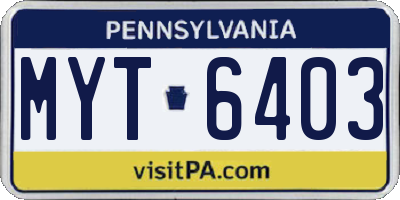 PA license plate MYT6403