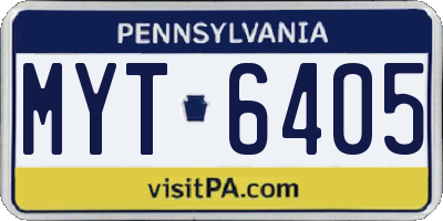 PA license plate MYT6405