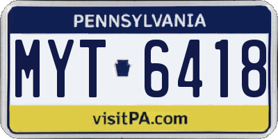 PA license plate MYT6418
