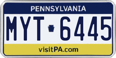 PA license plate MYT6445