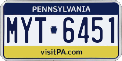 PA license plate MYT6451