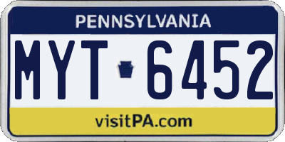 PA license plate MYT6452