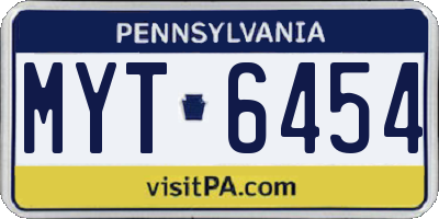 PA license plate MYT6454