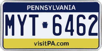 PA license plate MYT6462
