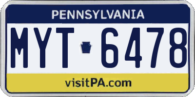 PA license plate MYT6478