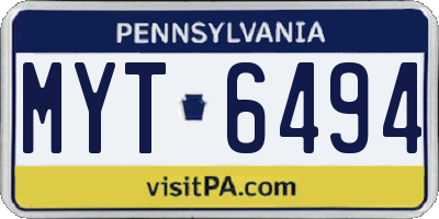 PA license plate MYT6494
