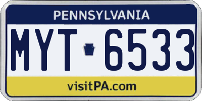 PA license plate MYT6533