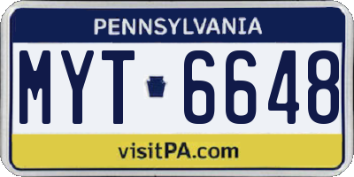 PA license plate MYT6648