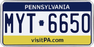 PA license plate MYT6650