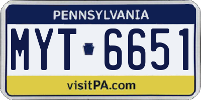 PA license plate MYT6651