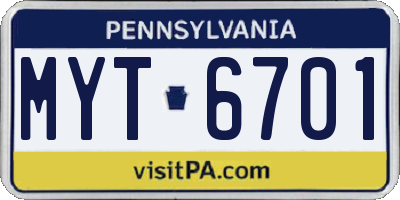 PA license plate MYT6701