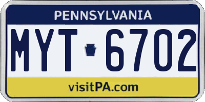 PA license plate MYT6702