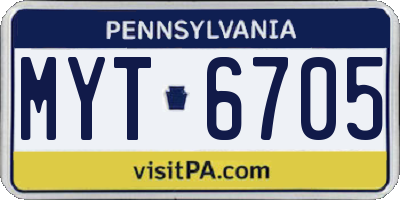 PA license plate MYT6705