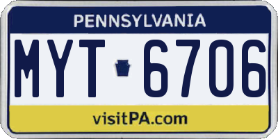 PA license plate MYT6706