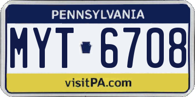 PA license plate MYT6708