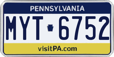 PA license plate MYT6752