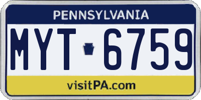 PA license plate MYT6759