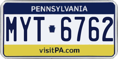 PA license plate MYT6762