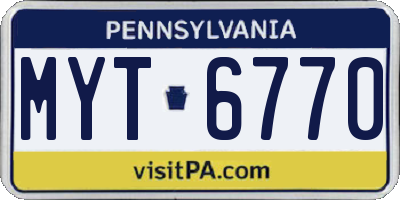 PA license plate MYT6770