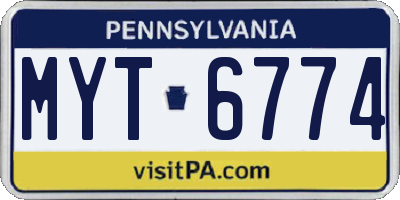 PA license plate MYT6774