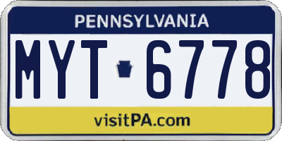 PA license plate MYT6778